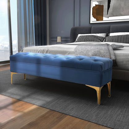 Velvet Upholstered Bench, End of Bed Bench, Entryway Shoe Bench with Button Tufted for Living Room, Bedroom, Blue Storage Ottomans & Benches   at Gallery Canada