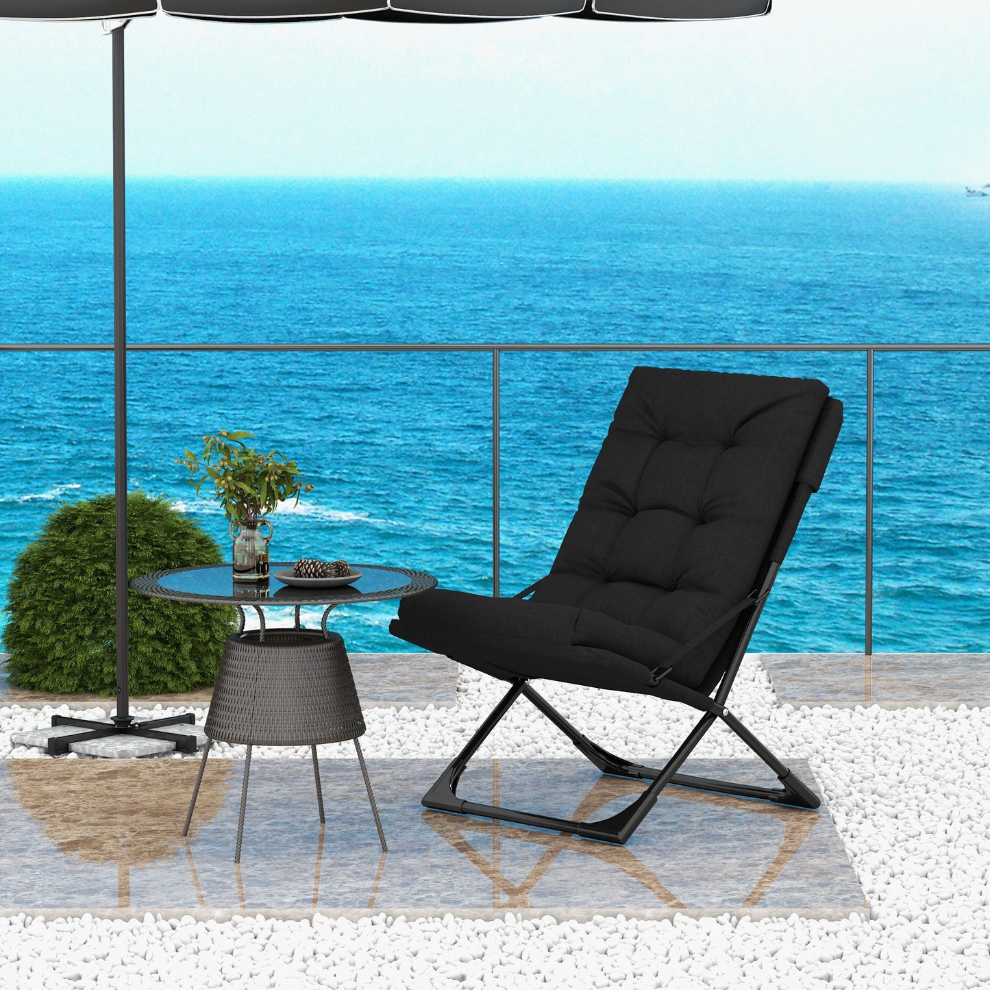 Outdoor Folding Lawn Chair, Foldable Chair with Cushion, Armrest and Steel Frame for Poolside, Deck, Backyard Patio Chairs   at Gallery Canada