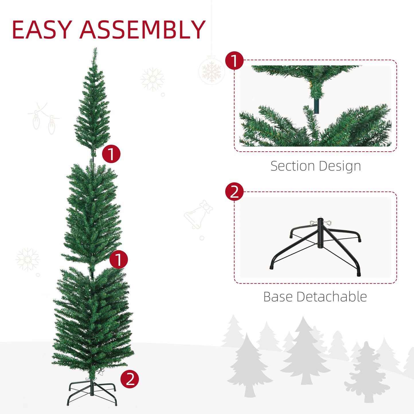 7.5' Artificial Pencil Christmas Trees Holiday Decoration with Colourful LED Lights, Steel Base, Skinny Shape Pencil Christmas Trees   at Gallery Canada