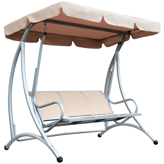 3 Seat Metal Swing Chair Hammock w/ Canopy Cover Heavy Duty Patio Garden Outdoor Beige - Gallery Canada