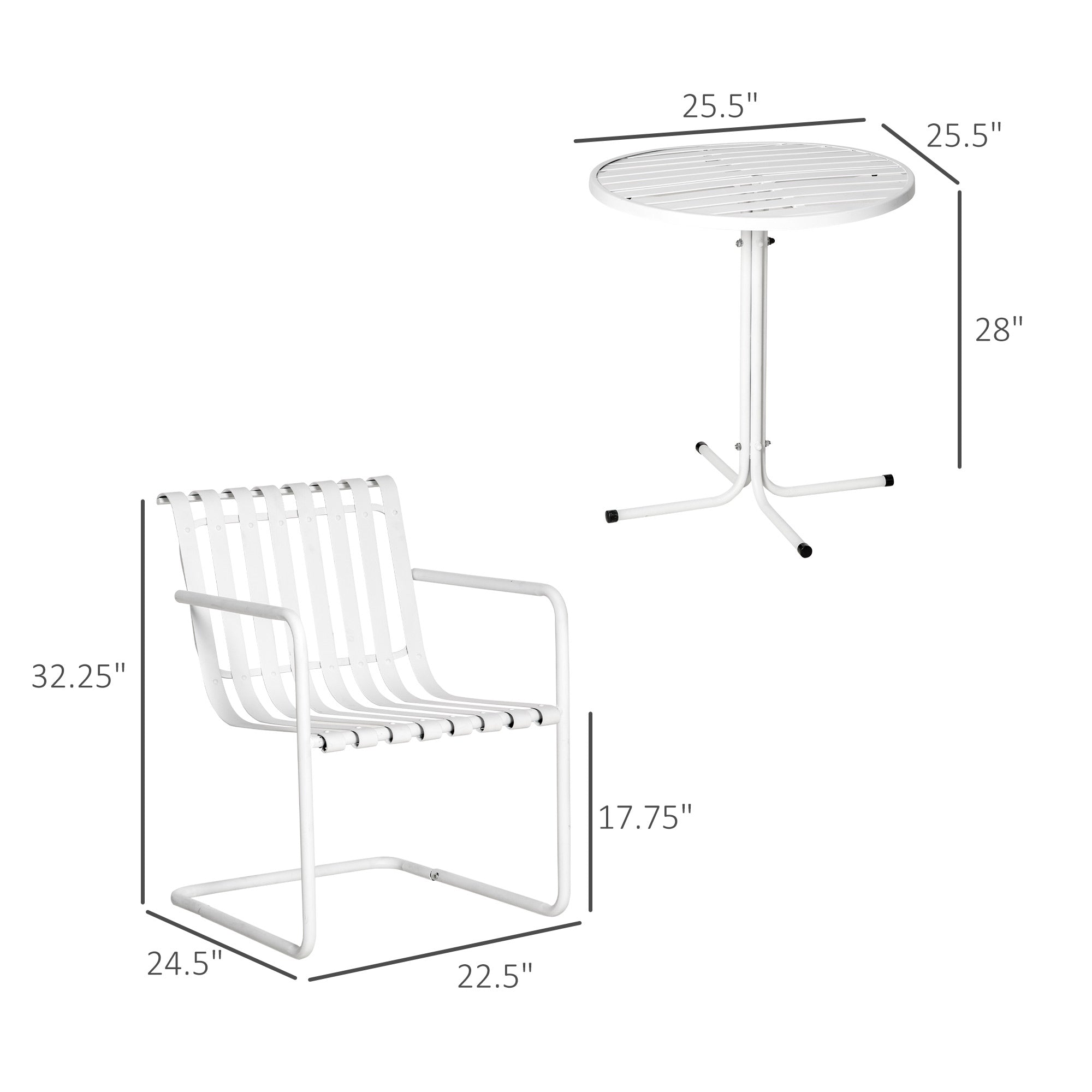 3 Pieces Patio Bistro Set, Metal Frame Garden Coffee Table Set with 2 Chairs &; Round Table for Outdoor Yard Porch Poolside Balcony, White Bistro Sets   at Gallery Canada