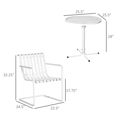 3 Pieces Patio Bistro Set, Metal Frame Garden Coffee Table Set with 2 Chairs &; Round Table for Outdoor Yard Porch Poolside Balcony, White Bistro Sets   at Gallery Canada