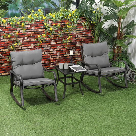 Outdoor PE Rattan Rocking Chair Set with Cushions & Table, Dark Grey Outdoor Rocking Chairs Multi Colour  at Gallery Canada