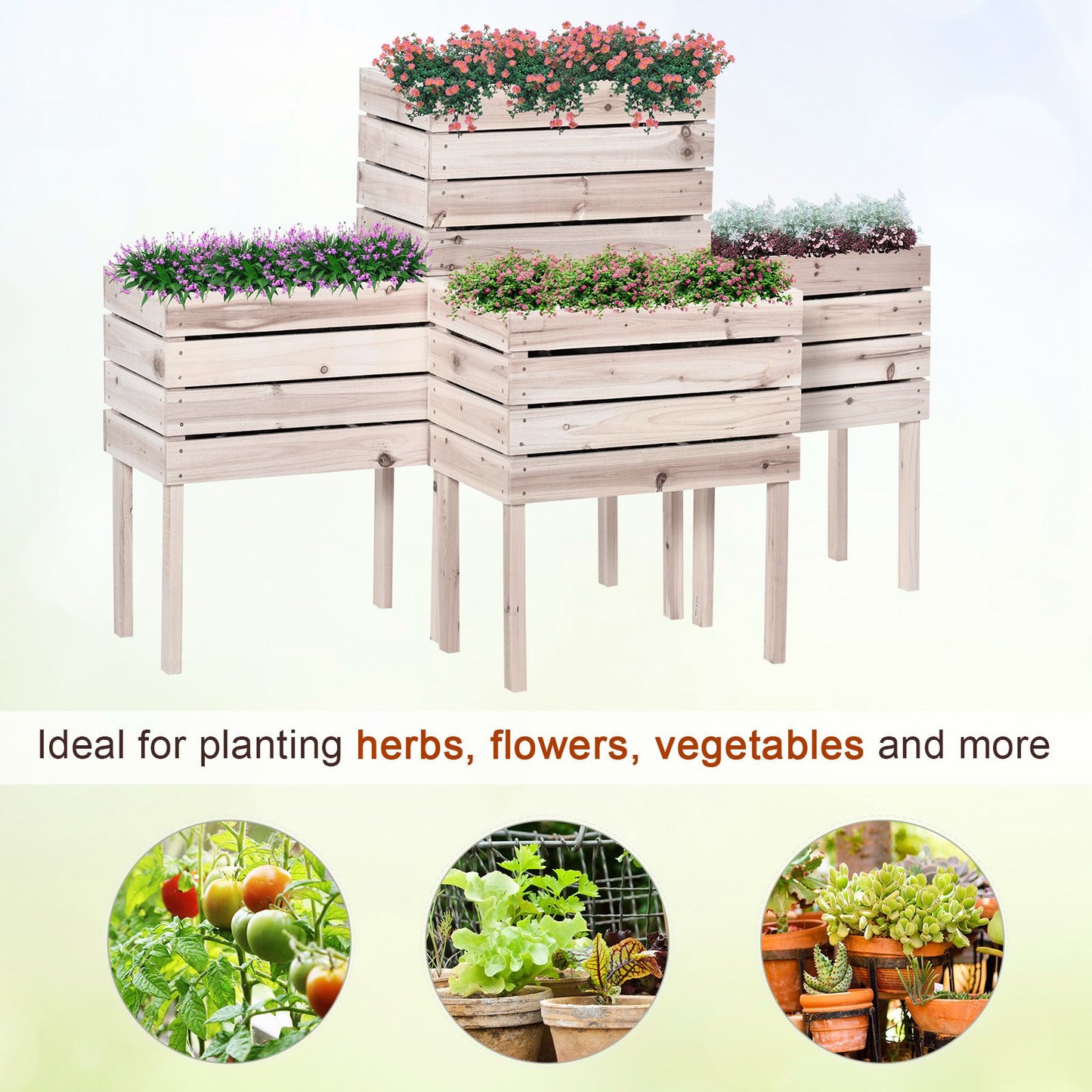 4PCS Wooden Raised Beds for Garden, DIY Shape Elevated Planter Box Kit with Bed Liner for Flowers Vegetables, Outdoor Indoor Planting Box Container Elevated Garden Beds   at Gallery Canada