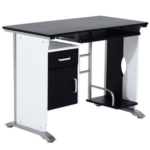 Computer Desk Table Home Office Furniture with Keyboard Tray and CPU Stand, Black and White