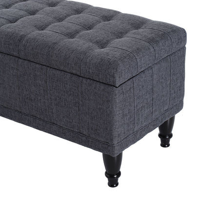 Storage Ottoman, Linen Fabric End of Bed Bench with Soft Close Lid, Button Tufted Storage Bench for Living Room, Entryway or Bedroom, Grey - Gallery Canada