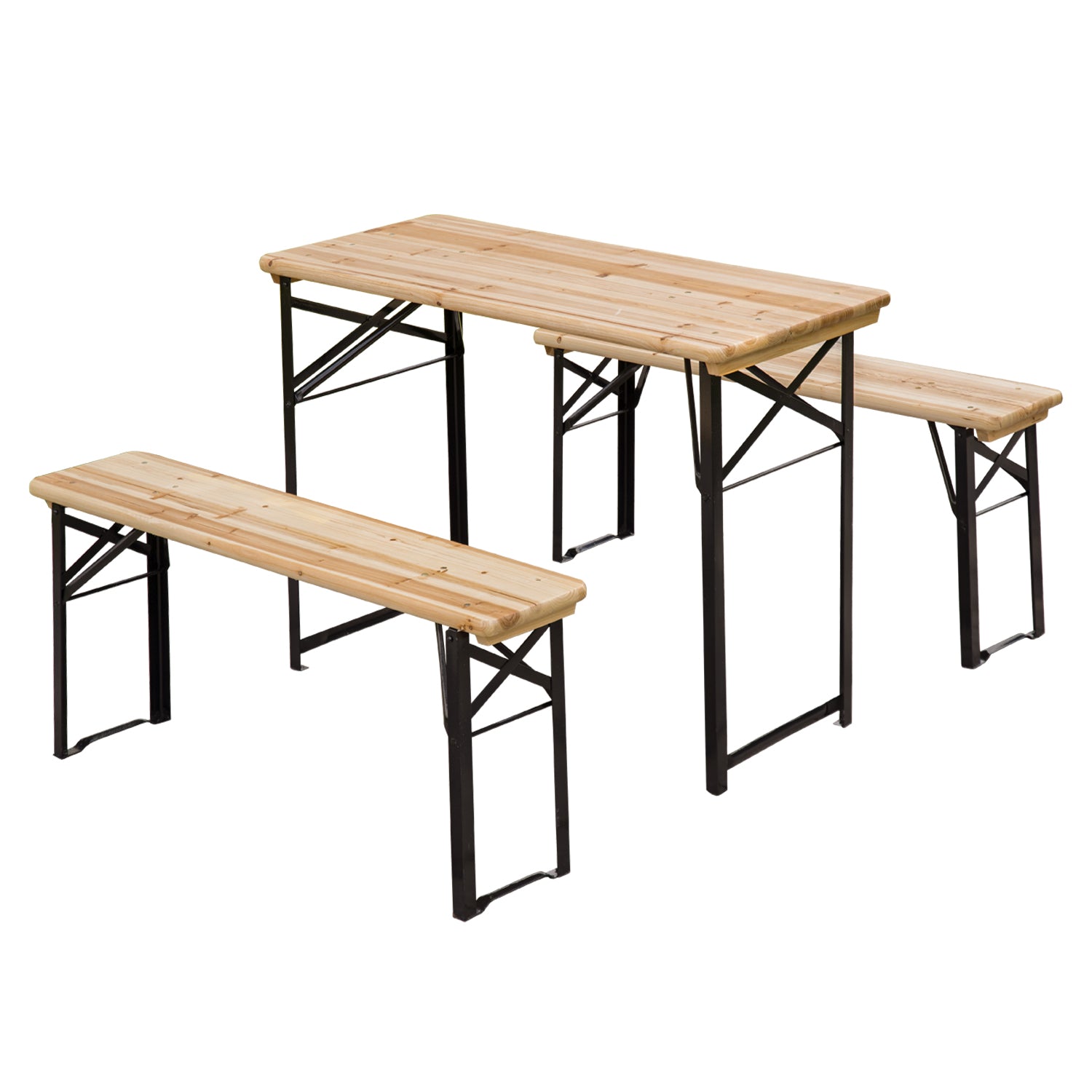 3 Pieces Folding Picnic Table Set, Portable Folding Picnic Table Set, 1 Picnic Table and 2 Benches, Natural Bistro Sets Wood Colour  at Gallery Canada