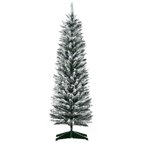 5ft Tall Pencil Artificial Christmas Tree, Holiday Décor with Snow Flocked Branches, Green