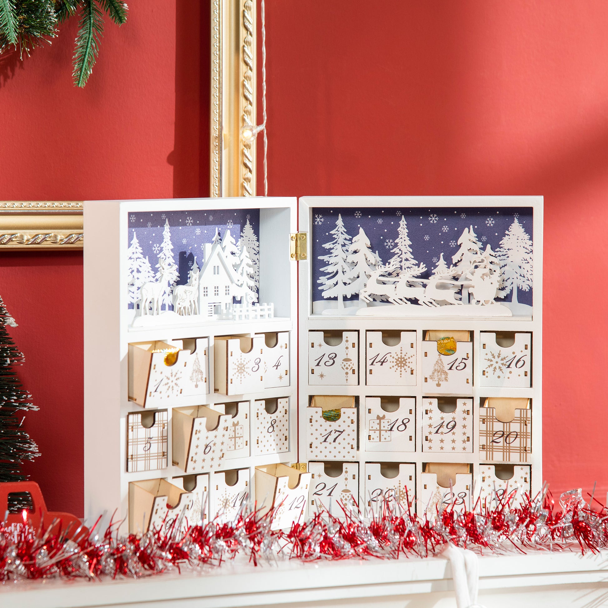 Wooden Christmas Advent Calendar Book, Table Holiday Decoration with 24 Countdown Drawers, for Kids and Adults, White Christmas Advent Calendars   at Gallery Canada