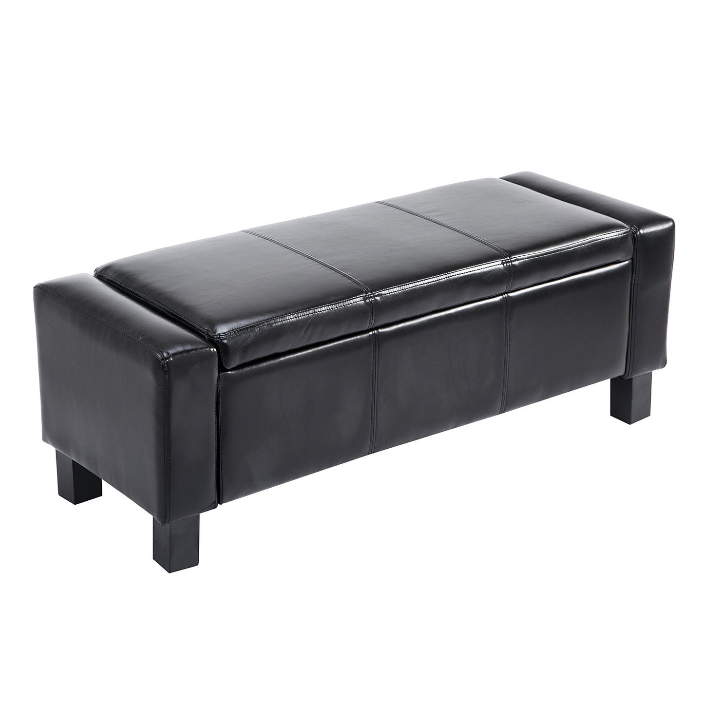 833-200BK 42” Deluxe Faux Leather Padded Storage Ottoman Bench Foot Stool Seat Chair with Organizer, Black Storage Ottomans & Benches Black  at Gallery Canada