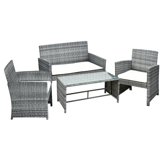 Outdoor PE Rattan Wicker 4-Piece Patio Furniture Set with Cushions, Cream White Patio Furniture Sets Multi Colour  at Gallery Canada