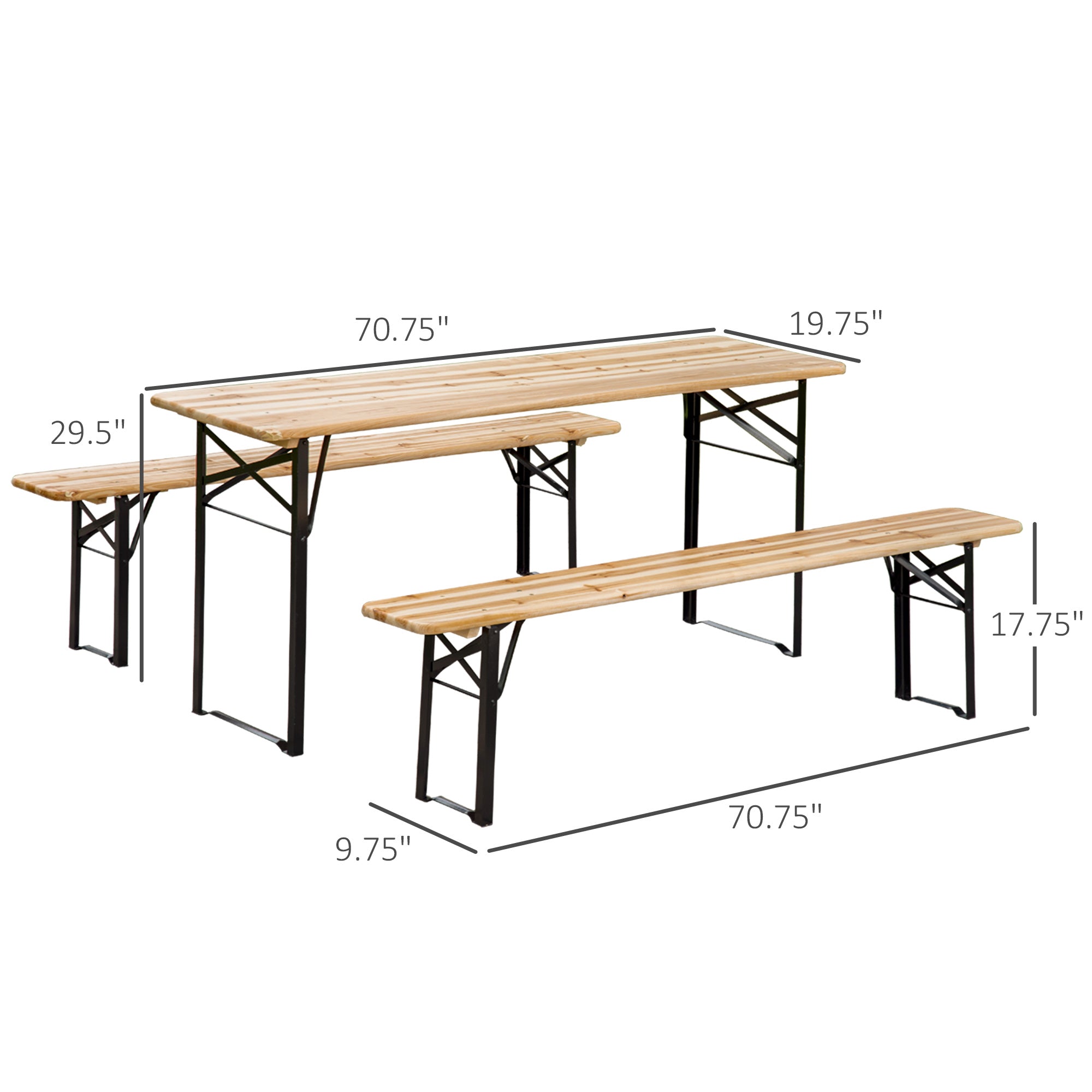 3 Pieces Folding Picnic Table Set, Portable Folding Picnic Table Set, 1 Picnic Table and 2 Benches Bistro Sets   at Gallery Canada