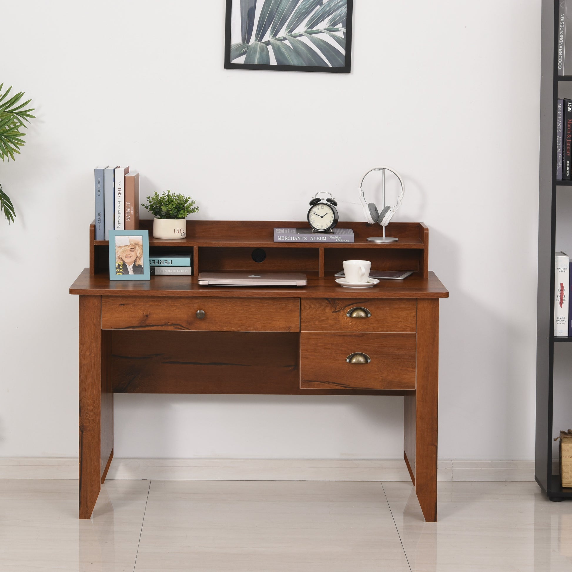 Computer Desk with Storage Hutch, Drawers, Shelf, Home Office Writing Table Study Workstation with Cable Management, Brown Writing Desks   at Gallery Canada