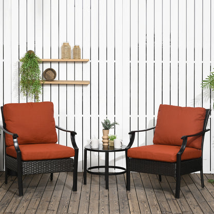 3 Pieces Patio Wicker Bistro Set, Outdoor PE Rattan Balcony Furniture with Soft Padded Cushions &; Iron Plate Top Table for Garden, Backyard, Red Bistro Sets   at Gallery Canada