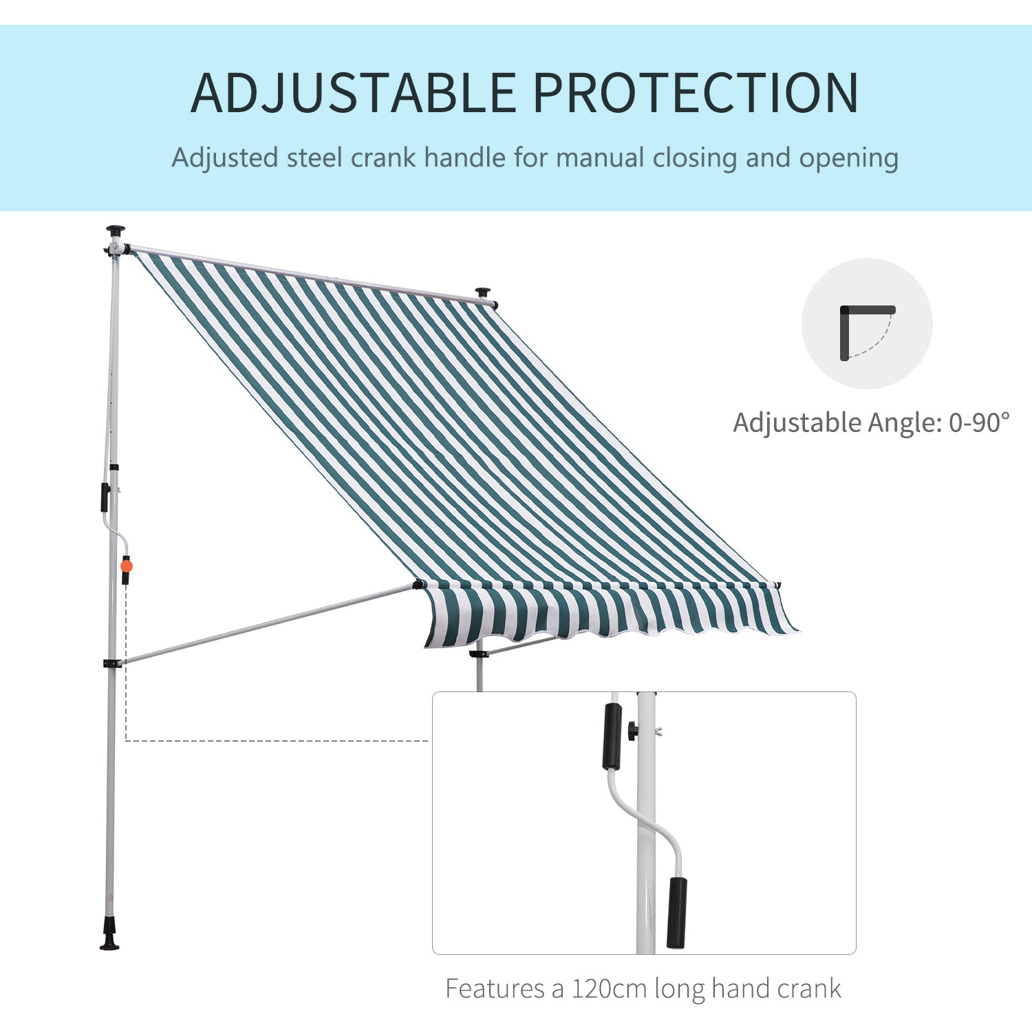 6.6'x5' Manual Retractable Patio Awning Window Door Sun Shade Deck Canopy Shelter Water Resistant UV Protector Green and White Door Awnings   at Gallery Canada