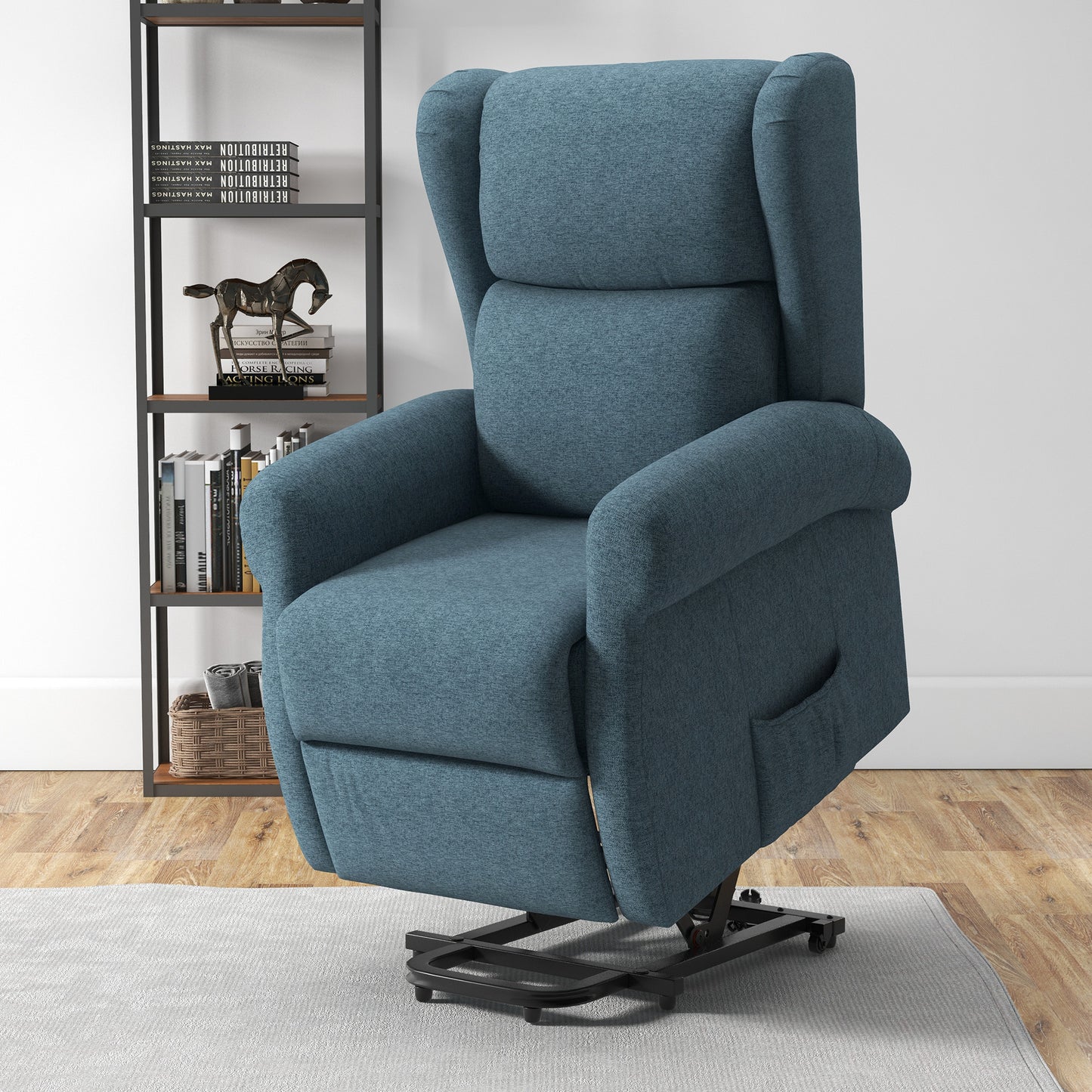 Wingback Lift Chair for Elderly, Power Chair Recliner with Footrest, Remote Control, Side Pockets, Blue Electric Power Lift Chairs   at Gallery Canada