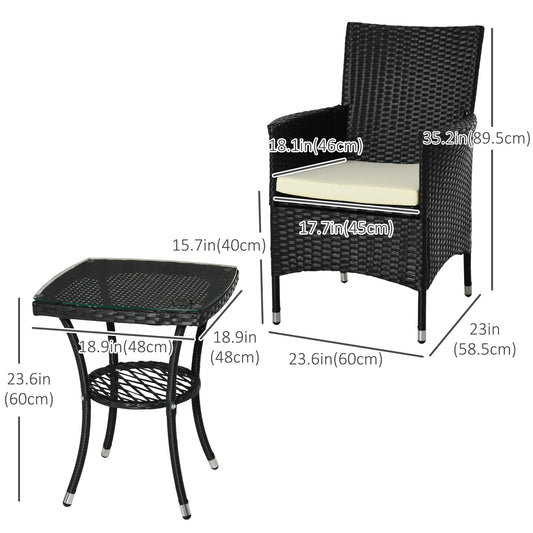 3 Pieces Patio Bistro Set, Outdoor PE Rattan Porch Furniture with Two Armchairs, Glass Top Coffee Table, Black Bistro Sets Black  at Gallery Canada