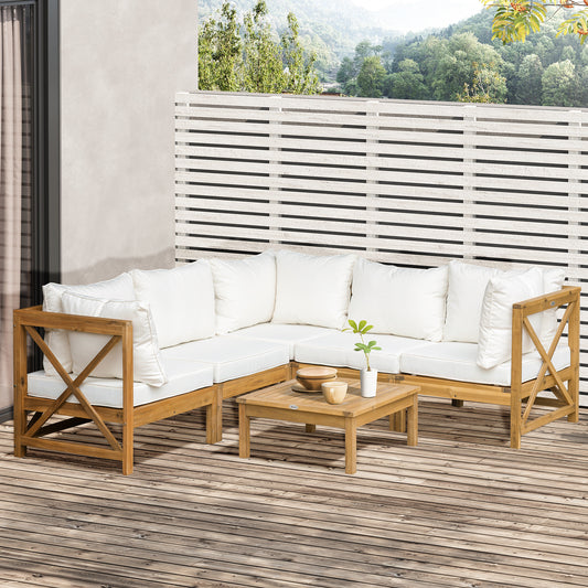 6-Piece Wooden Patio Sofa Sectional Set with 5 Sofas, 1 Coffee Table, 5 Cushions &; 8 Pillows, Cream White Patio Furniture Sets Multi Colour  at Gallery Canada