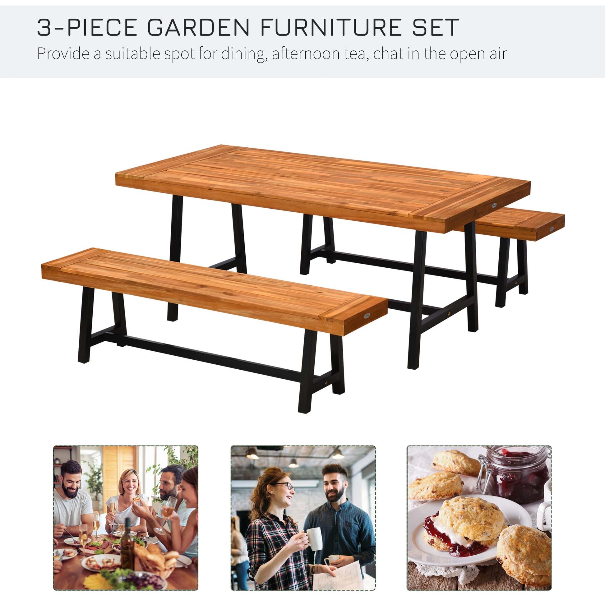 71'' Outdoor Picnic Table and Bench Set, Rustic Acacia Wood Beer Table Set for Patio, Backyard, Poolside, Natural Red Wood Bistro Sets   at Gallery Canada