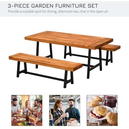 71'' Outdoor Picnic Table and Bench Set, Rustic Acacia Wood Beer Table Set for Patio, Backyard, Poolside, Natural Red Wood Bistro Sets   at Gallery Canada