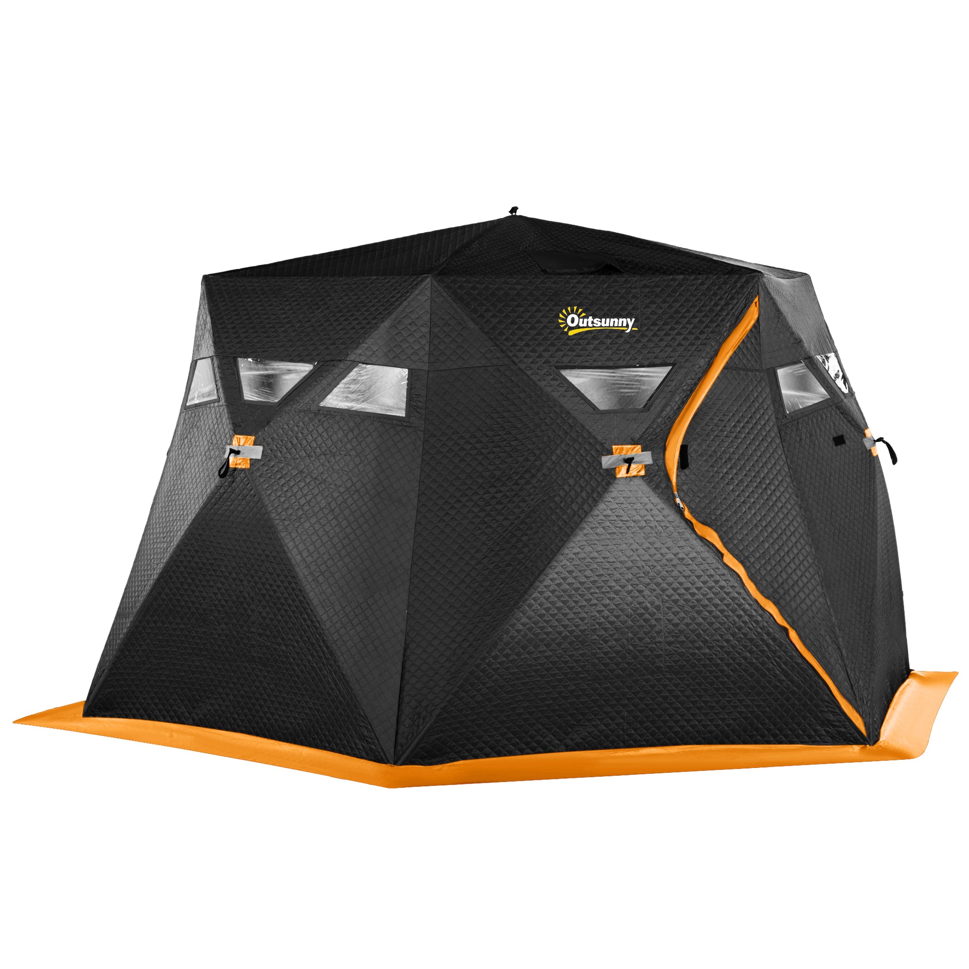 4 Person Insulated Ice Fishing Shelter, Pop-Up Portable Ice Fishing Tent with Carry Bag, Two Doors and Anchors for -22℉, Black and Orange Ice Fishing Tents Black and Orange  at Gallery Canada