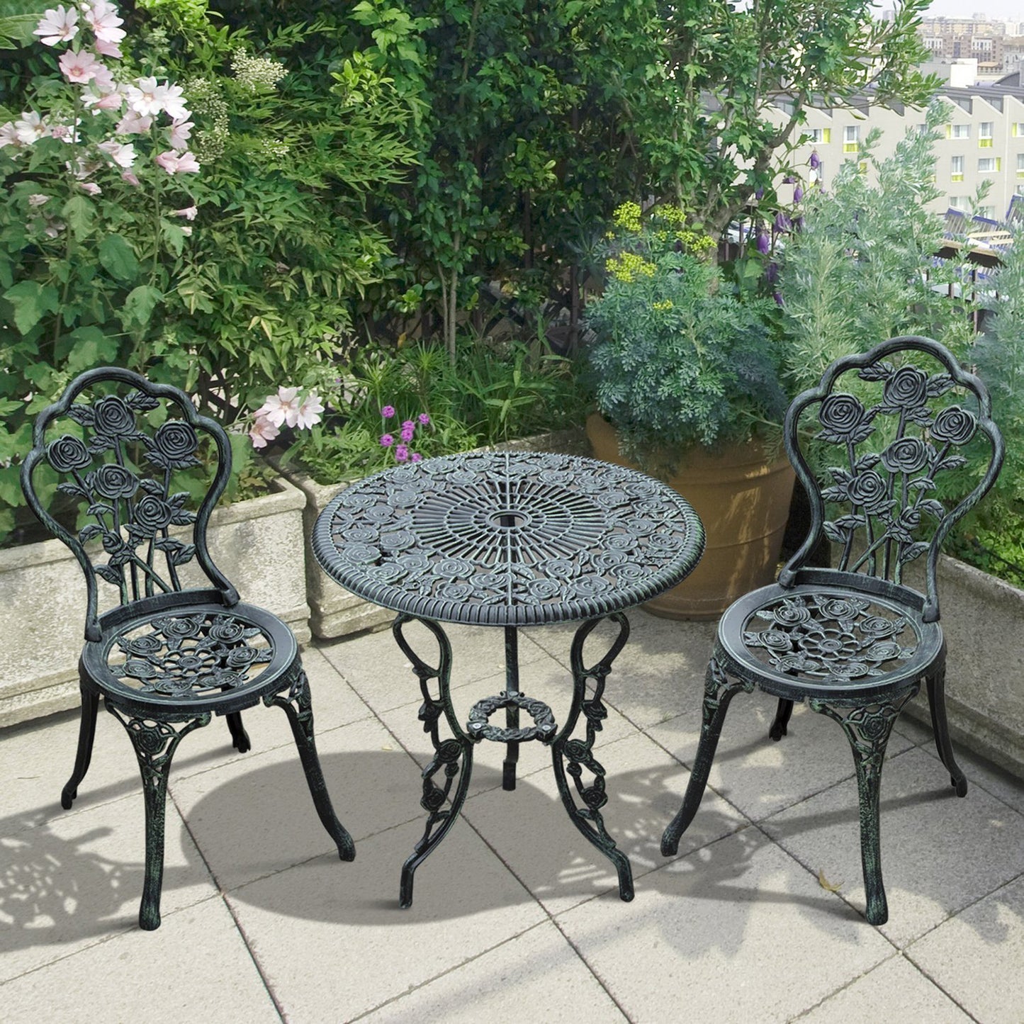 3 Pieces Patio Bistro Table and Chairs Antique Green Bistro Sets   at Gallery Canada