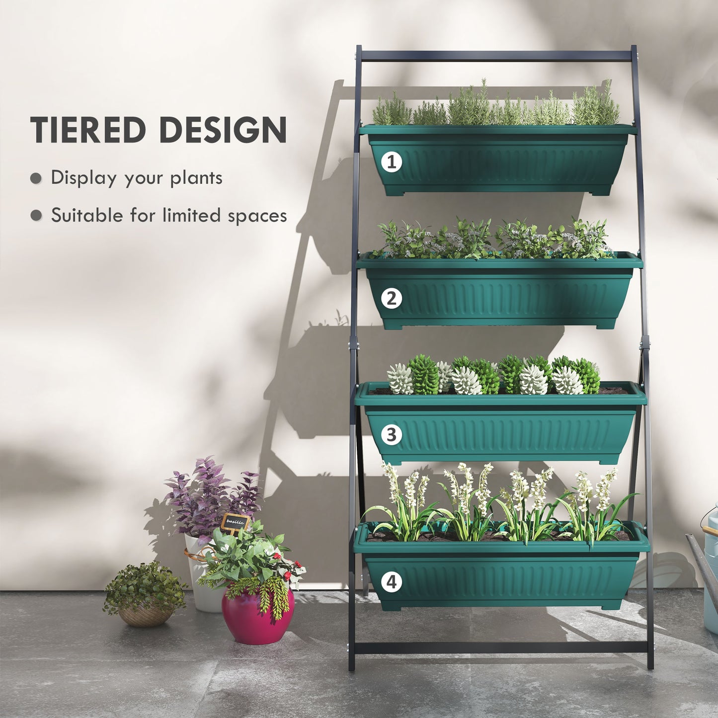 4-Tier Vertical Raised Garden Planter with 4 Boxes, Outdoor Plant Stand Grow Container for Vegetable Flowers, Green Plant Stands   at Gallery Canada