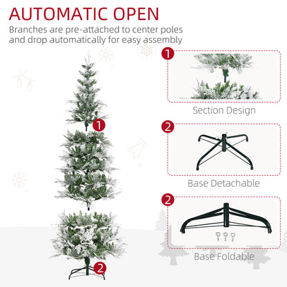 7.5 Feet Pencil Snow Flocked Artificial Christmas Tree with 880 Realistic Cypress Branches, Auto Open, Green Pencil Christmas Trees   at Gallery Canada