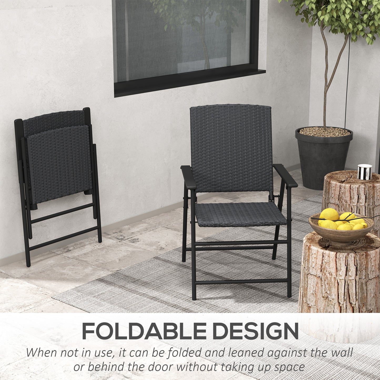 Outdoor Wicker Dining Chair Set of 2 with Steel Frame Black - Gallery Canada