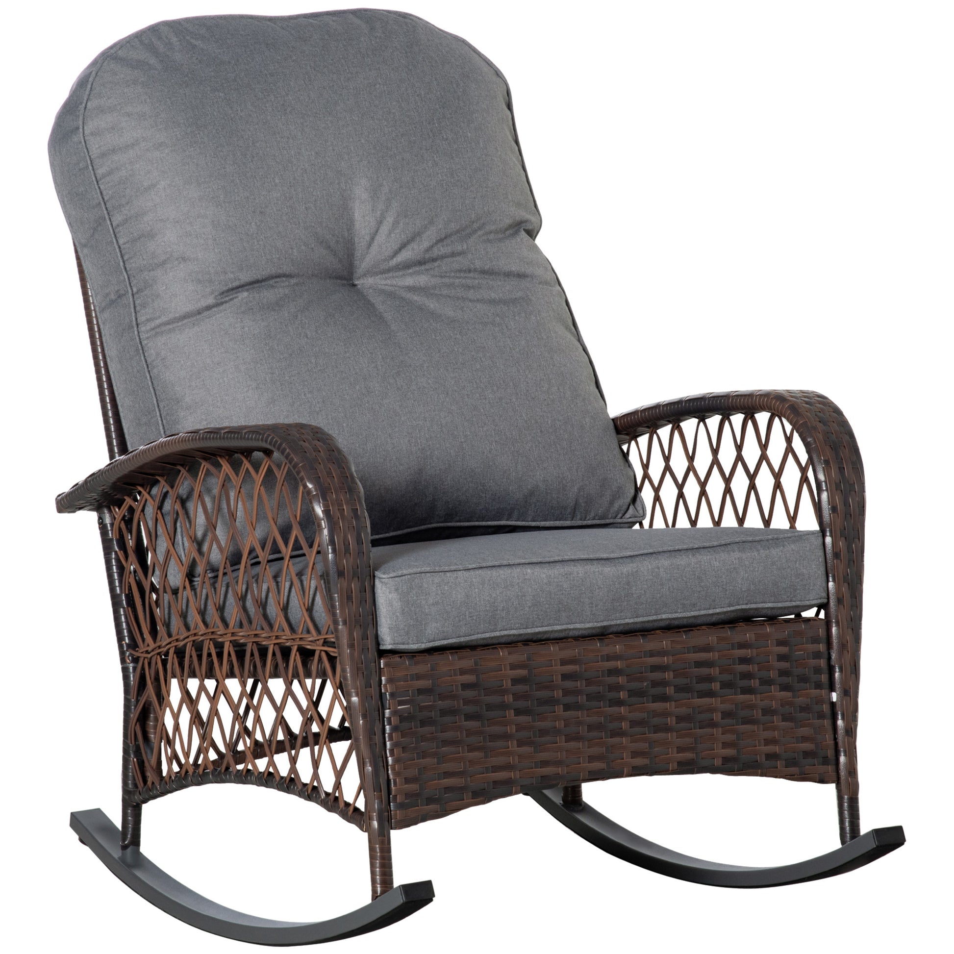 Rattan Rocking Chair, Outdoor Wicker Patio Rocker Chair Furniture with Thick Cushions, for Garden Backyard Porch, Grey Outdoor Rocking Chairs Multi Colour  at Gallery Canada