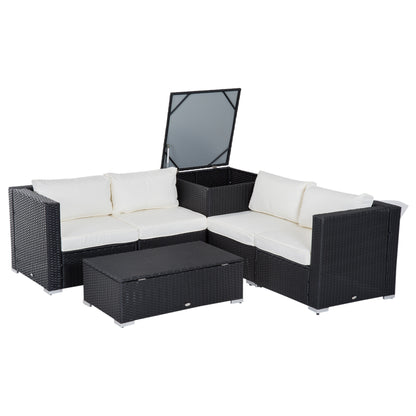 6 Pieces Patio Furniture Set with Cushion, Outdoor PE Rattan Wicker Sectional Conversation Furniture Sofa with Storage Table and Coffee Table, Beige Patio Furniture Sets   at Gallery Canada