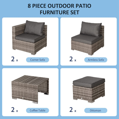 8-Piece Outdoor Wicker Patio Furniture Set with Reclining Seats and Table, Grey Patio Furniture Sets   at Gallery Canada