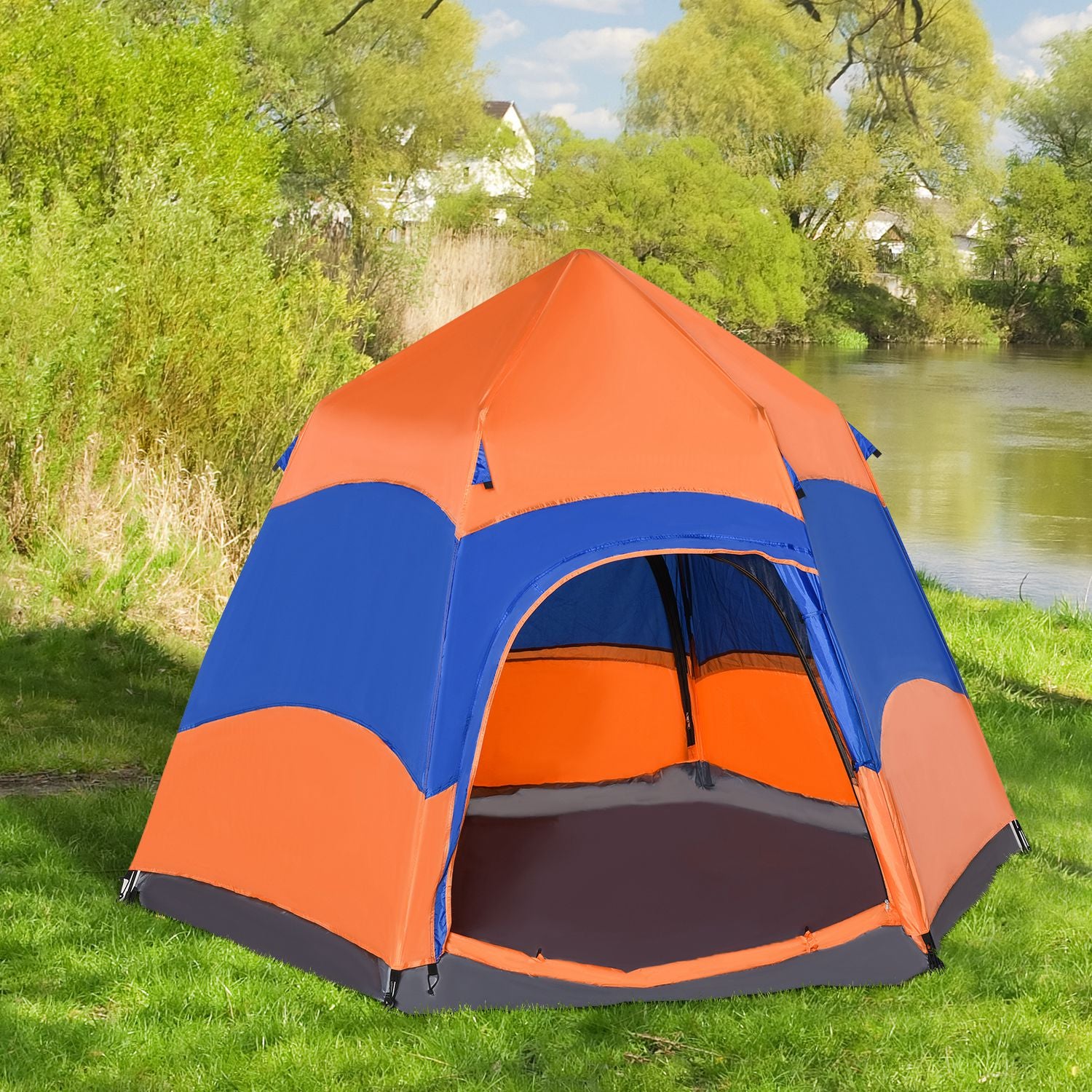 Hexagon Double Layer Easy Pop Up Camping Tent 4-6 Person Portable Folding Dome Shelter Hiking Travel Tent All Season Camping Tents   at Gallery Canada