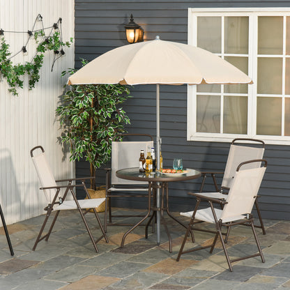 6 Pieces Outdoor Dining Set for 4 with Umbrella Patio Outdoor Furniture Set with Round Table 4 Folding Chairs Cream Outdoor Dining Sets   at Gallery Canada