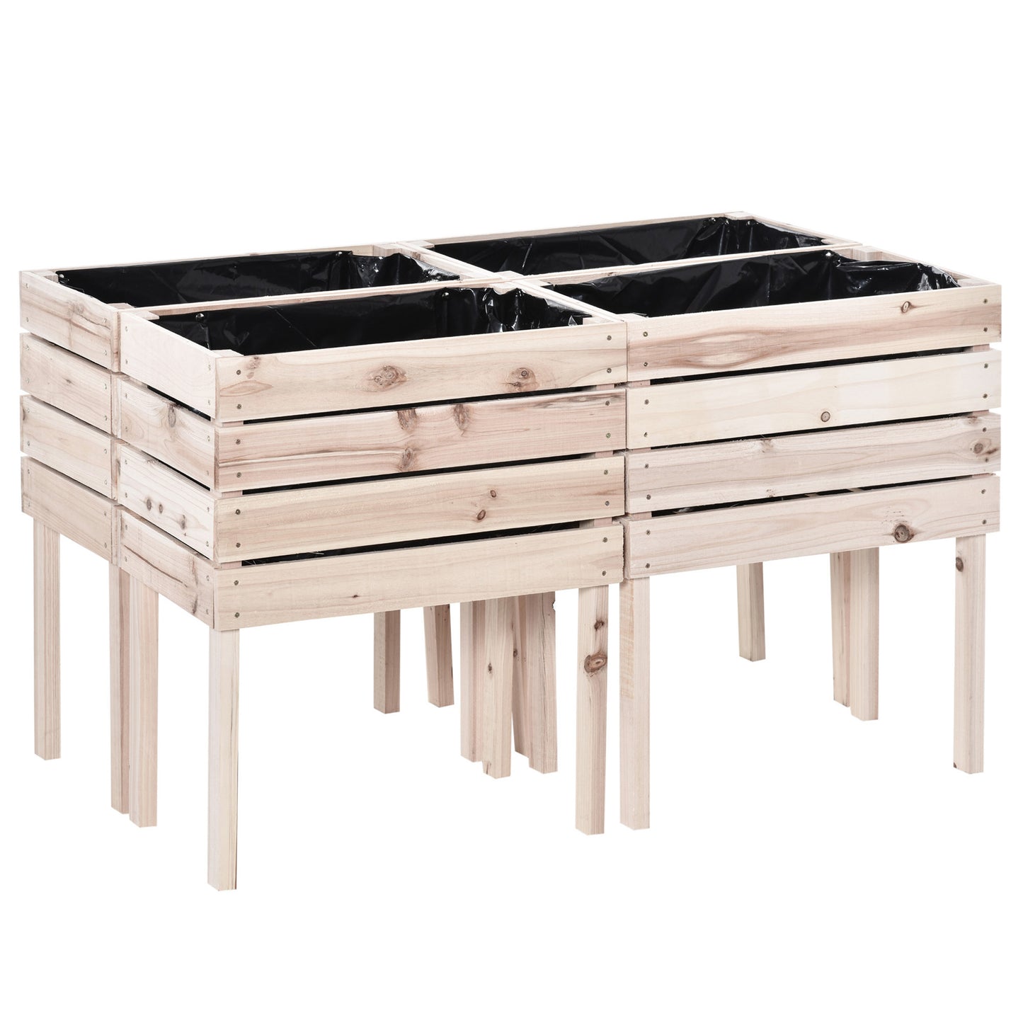 4PCS Wooden Raised Beds for Garden, DIY Shape Elevated Planter Box Kit with Bed Liner for Flowers Vegetables, Outdoor Indoor Planting Box Container Elevated Garden Beds Natural  at Gallery Canada