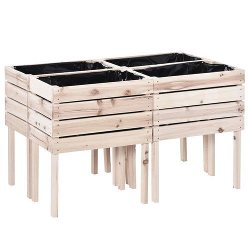 4PCS Wooden Raised Beds for Garden, DIY Shape Elevated Planter Box Kit with Bed Liner for Flowers Vegetables, Outdoor Indoor Planting Box Container