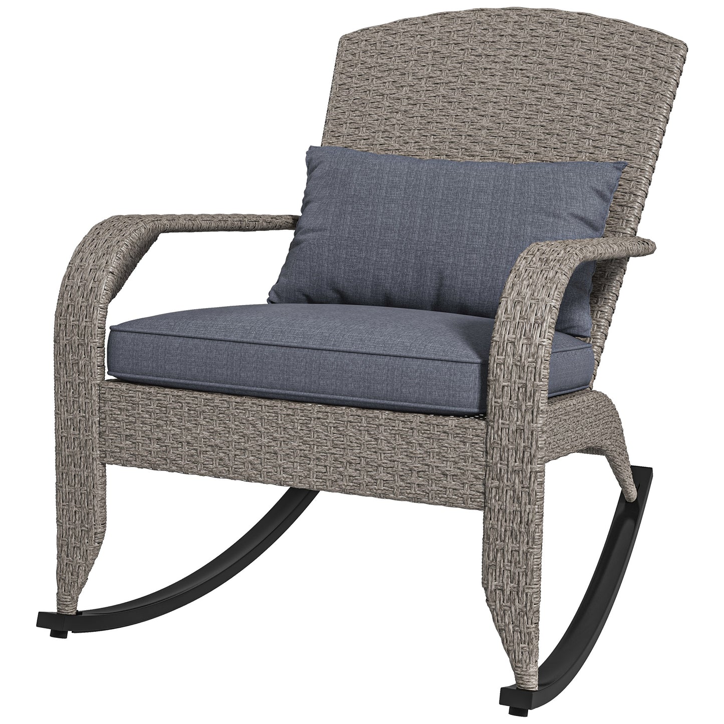 Adirondack Chair, Outdoor Wicker Rocking Chair with High Back, Seat Cushion and Pillow for Porch, Balcony, Grey Patio Chairs Grey  at Gallery Canada