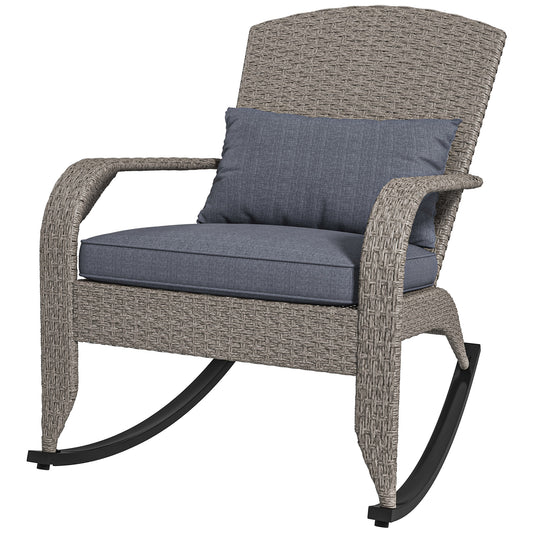 Adirondack Chair, Outdoor Wicker Rocking Chair with High Back, Seat Cushion and Pillow for Porch, Balcony, Grey - Gallery Canada