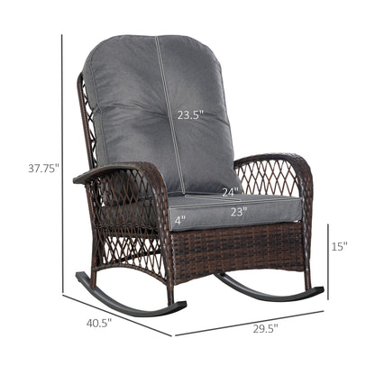 Rattan Rocking Chair, Outdoor Wicker Patio Rocker Chair Furniture with Thick Cushions, for Garden Backyard Porch, Grey Outdoor Rocking Chairs   at Gallery Canada