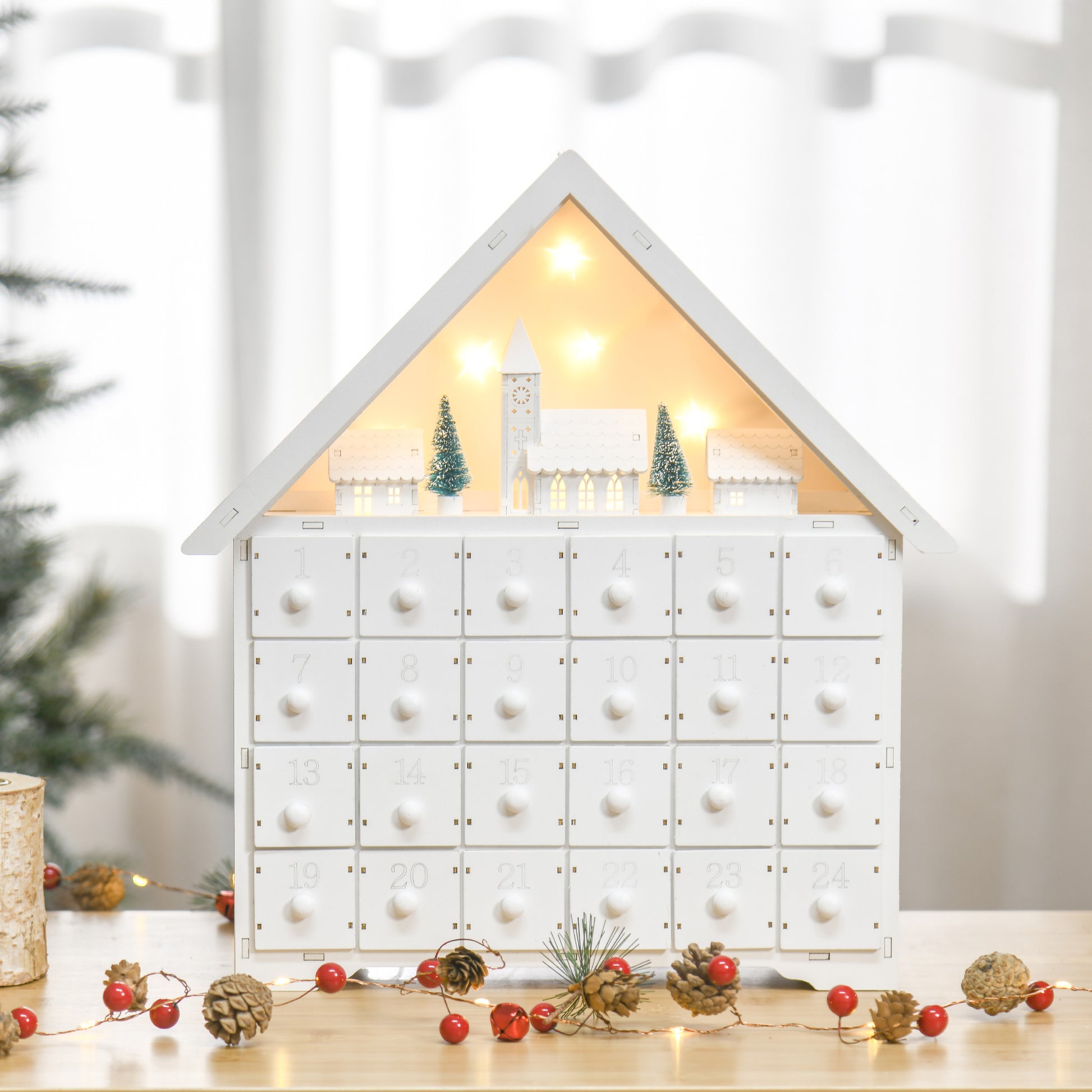 Wooden Christmas Advent Calendar, 2023 Light Up advent calendar White Christmas Advent Calendars   at Gallery Canada