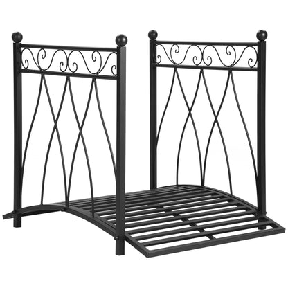 3.3FT Classic Garden Bridge with Safety Railings Arc Footbridge Decorative Pond Bridge for Backyard Creek Stream, Black Garden Bridges   at Gallery Canada