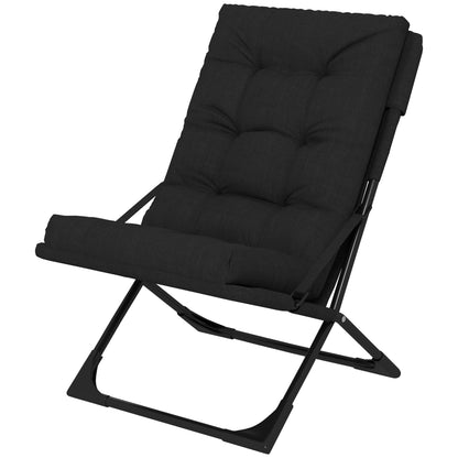 Outdoor Folding Lawn Chair, Foldable Chair with Cushion, Armrest and Steel Frame for Poolside, Deck, Backyard Patio Chairs Black  at Gallery Canada