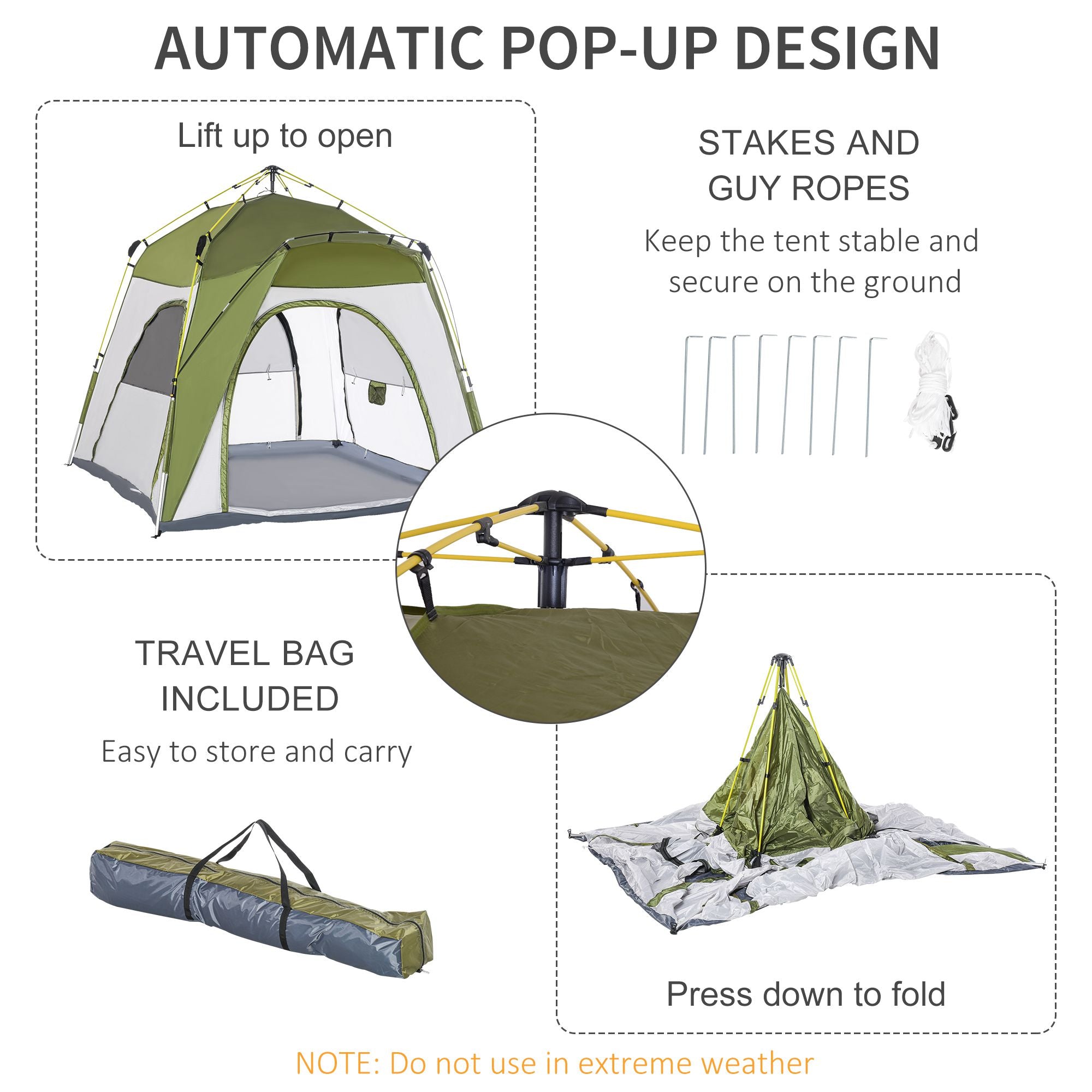 Pop Up Camping Dome Tent Portable with 4 Doors and 4 Windows for 4 Person, Green Camping Tents   at Gallery Canada