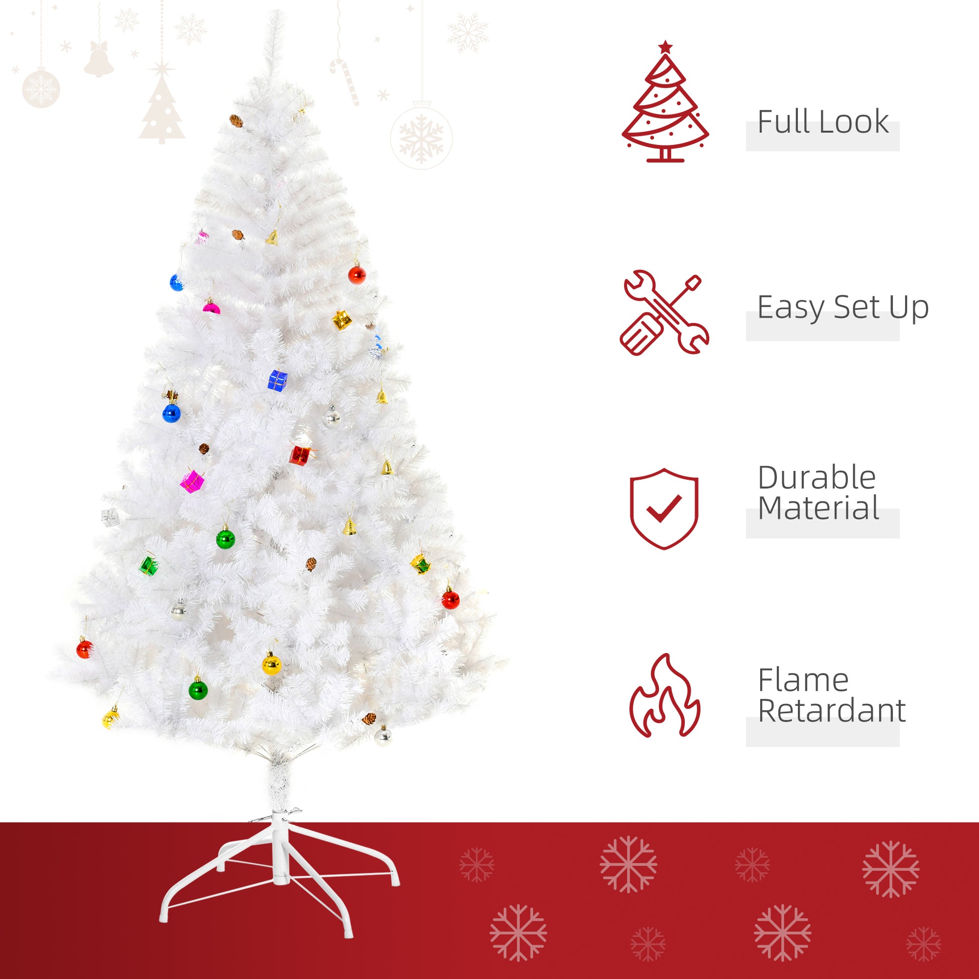 5.9ft Artificial Christmas Tree Xmas Holidays Décor with Ornament White White Christmas Trees   at Gallery Canada