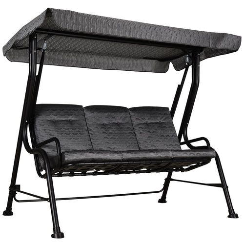 3-Person Porch Swing Patio Swing Chair with Canopy for Patio, Garden, Backyard, Poolside, Grey