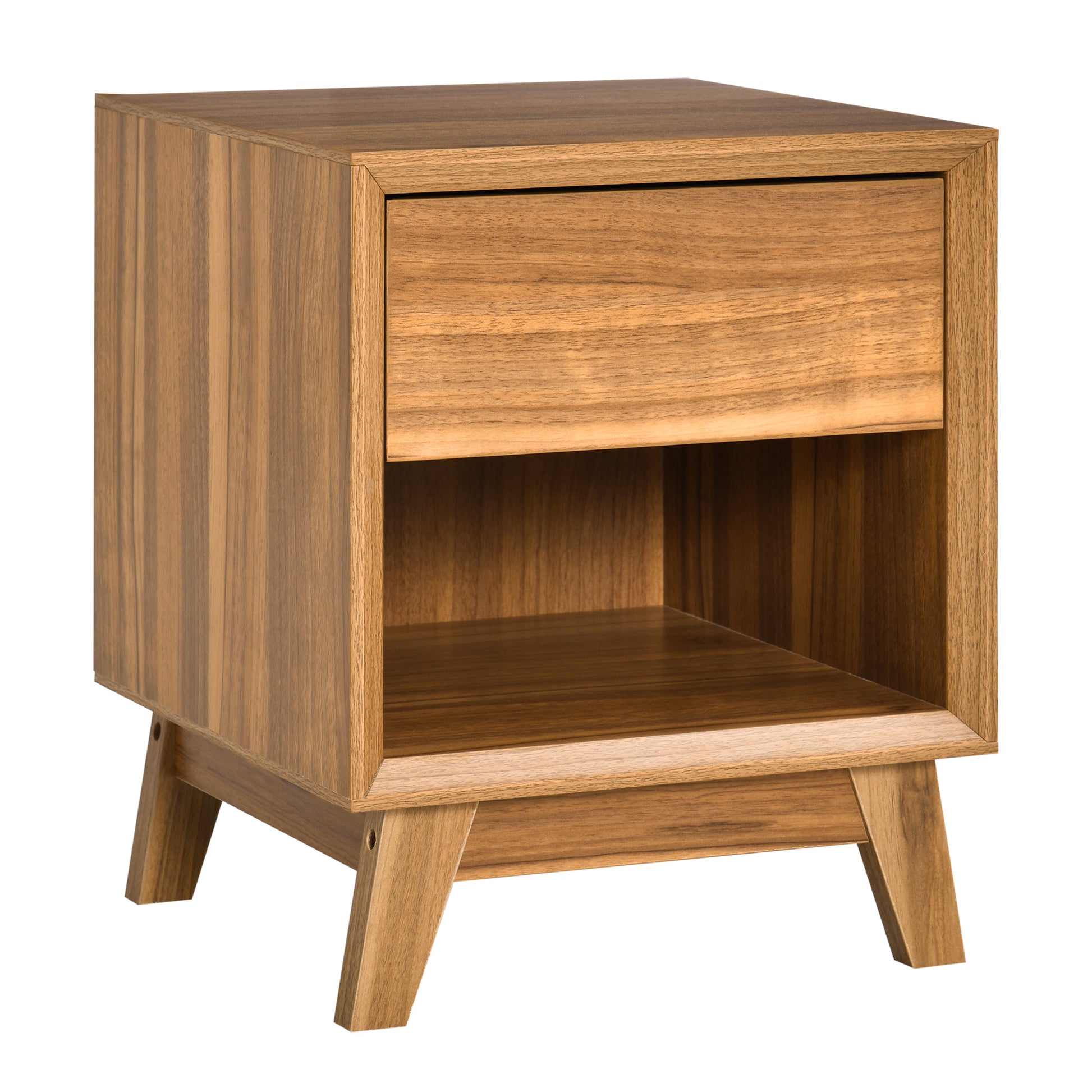 Bedside Table, Nightstand with Drawer and Shelf, Modern Side End Table, Walnut Brown Bedside Tables   at Gallery Canada