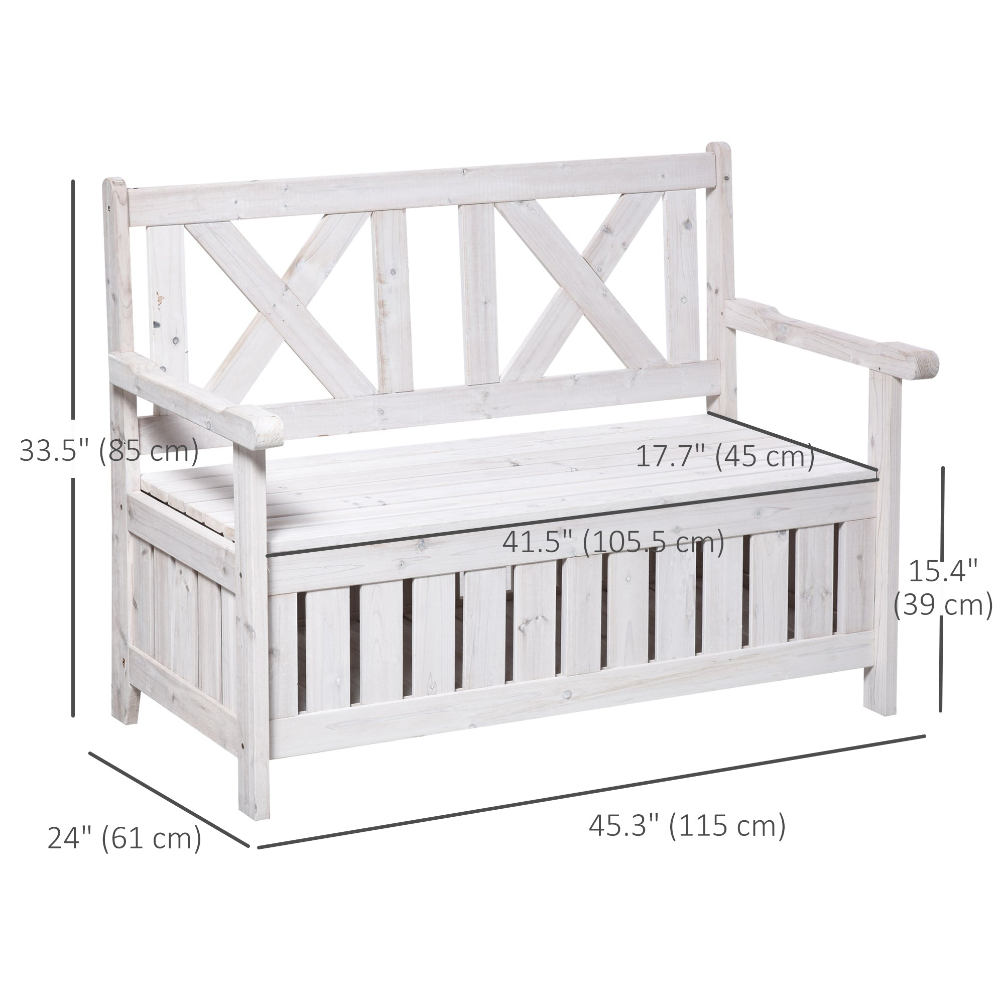 Wooden Outdoor Storage Bench 2-Person Patio Bench with Louvered Side Panels and X-Shape Back for Garden, Patio, White Patio Chairs White  at Gallery Canada