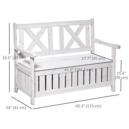 Wooden Outdoor Storage Bench 2-Person Patio Bench with Louvered Side Panels and X-Shape Back for Garden, Patio, White Patio Chairs White  at Gallery Canada