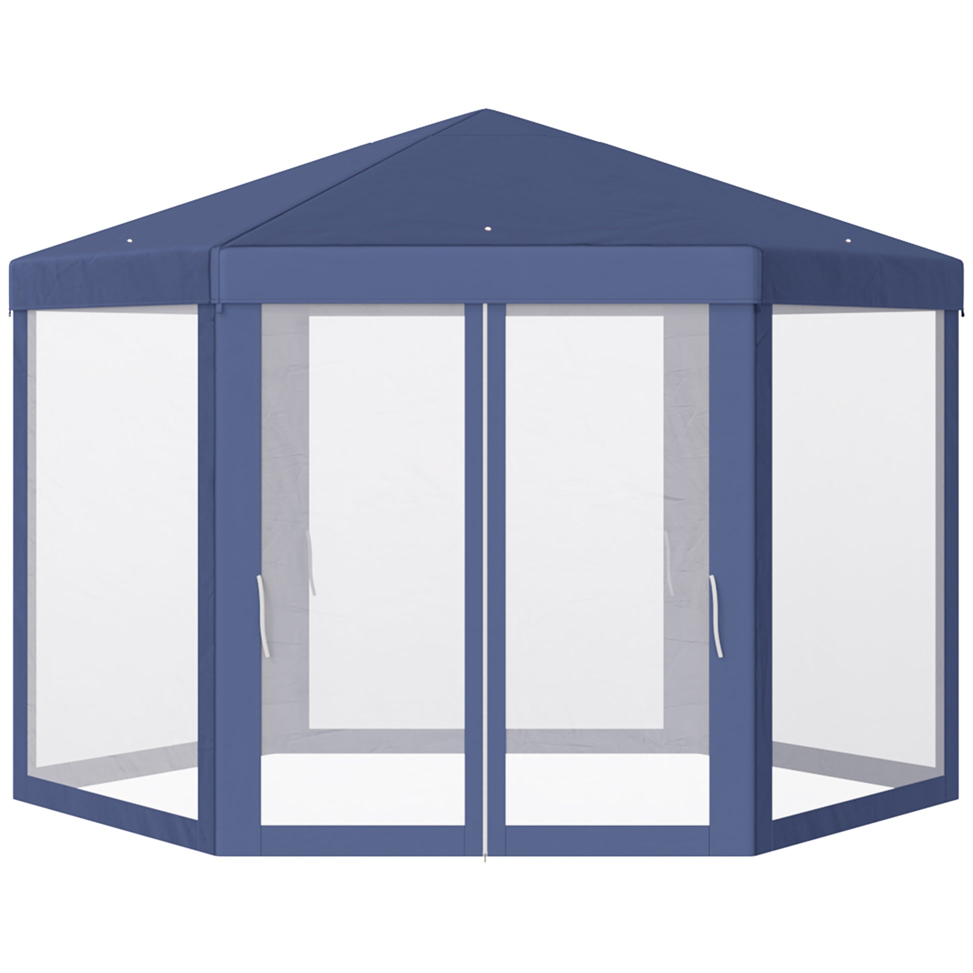 Φ13' Hexagon Party Tent Patio Gazebo Outdoor Activity Event Canopy Quick Sun Shelter Pavilion with Netting Mesh Sidewall Blue Canopy Tents Blue  at Gallery Canada