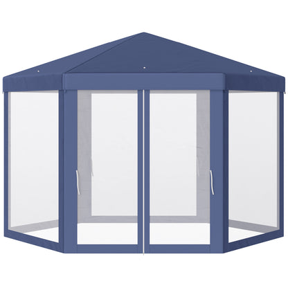 Φ13' Hexagon Party Tent Patio Gazebo Outdoor Activity Event Canopy Quick Sun Shelter Pavilion with Netting Mesh Sidewall Blue Canopy Tents Blue  at Gallery Canada